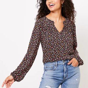 LOFT | Petite Floral Split Neck Mixed Media Top